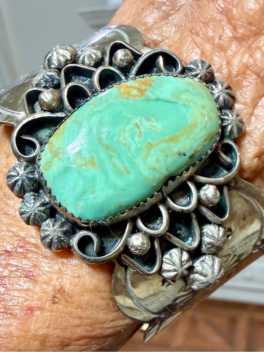 Turquoise Cuff Bracelet - Artist Stamped - LS